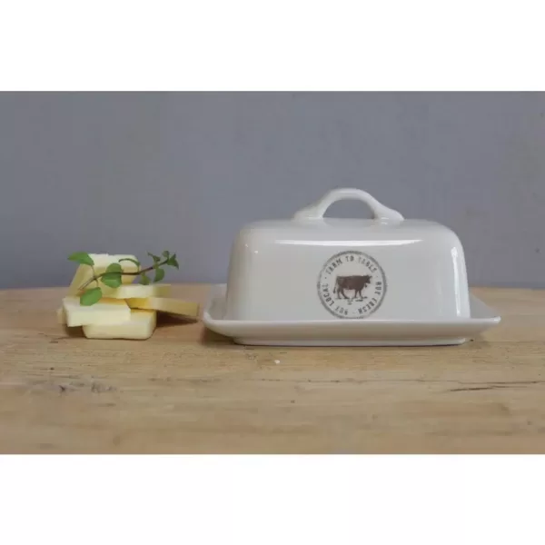 3R Studios 4 oz. White Stoneware Butter Dish (Set of 2 Pieces)