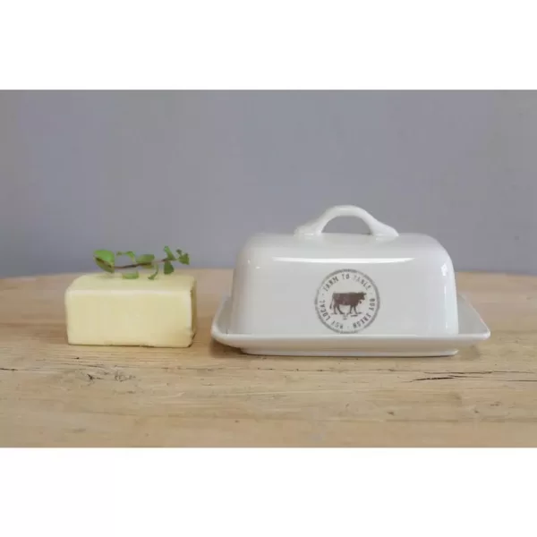 3R Studios 4 oz. White Stoneware Butter Dish (Set of 2 Pieces)