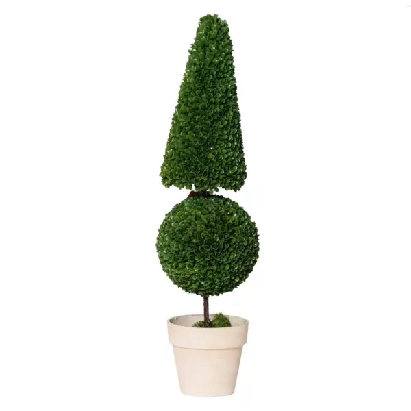 A & B Home Potted Cone and Ball Faux Boxwood Green/Cream Large Topiary