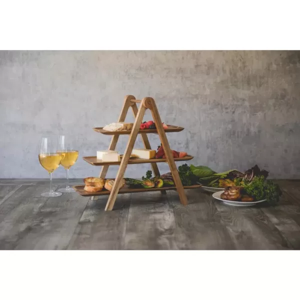 Picnic Time Serving Ladder Acacia 3-Tiered Serving Station Set