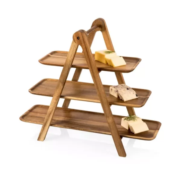 Picnic Time Serving Ladder Acacia 3-Tiered Serving Station Set