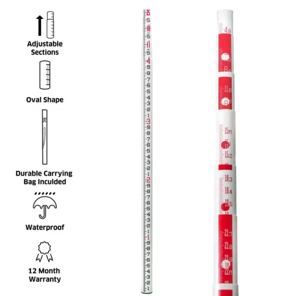 AdirPro 25 ft. Surveyor Oval Shaped Leveling Grade Rod in 10ths Scale