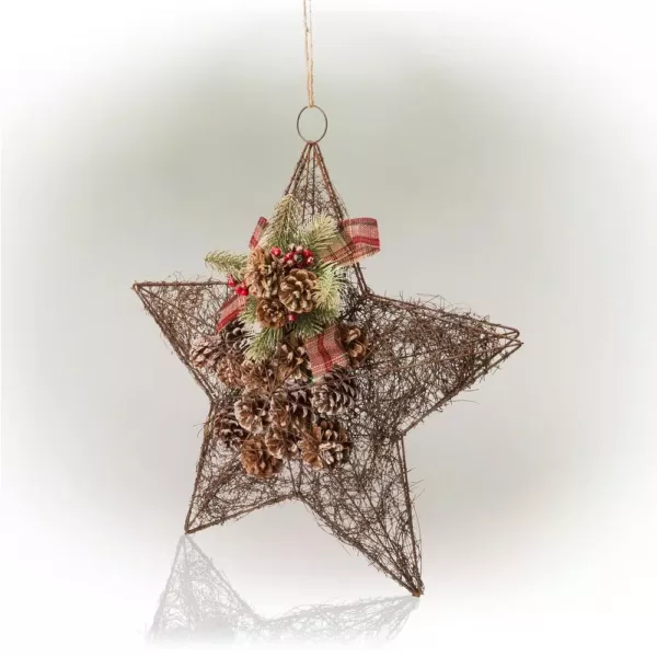 Alpine Corporation 20 in. Tall Hanging Rustic Pinecone Christmas Star Decor