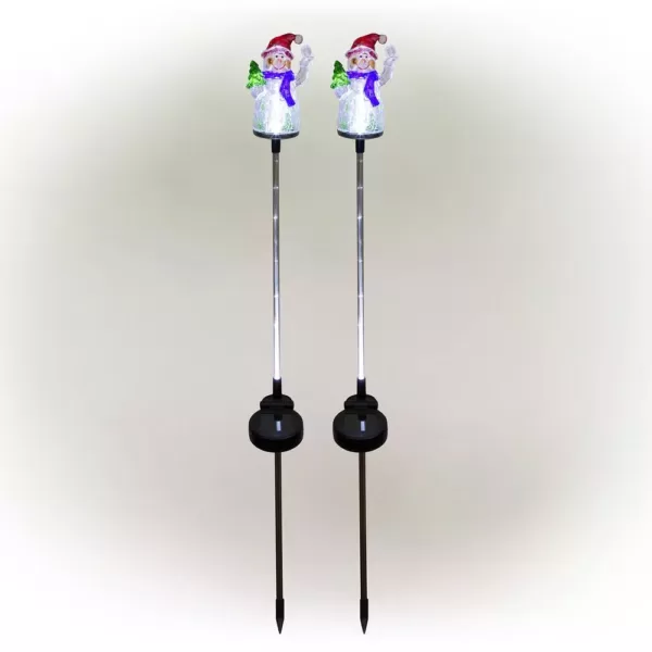 Alpine Corporation Solar Snowman Garden Stake with Fiber Optic Lights (Set of 2)