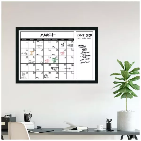 Amanti Art White Calendar 38 in. W x 26 in. H Framed Glass Dry Erase Board