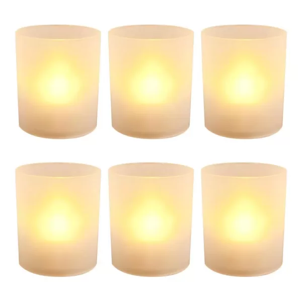 LUMABASE Flameless Votive Candles 2.25 in. Amber Plastic Frosted Holders (6 Count)