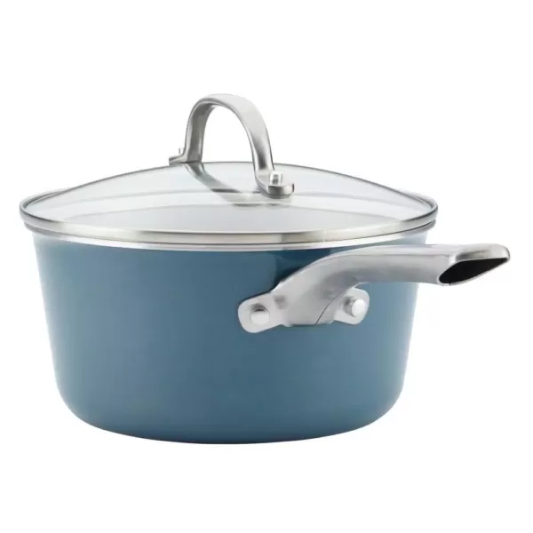 Ayesha Curry Home Collection 3 qt. Aluminum Nonstick Sauce Pan in Twilight Teal with Glass Lid