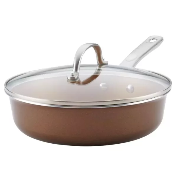 Ayesha Curry Home Collection 3 qt. Aluminum Nonstick Saute Pan in Brown Sugar with Glass Lid