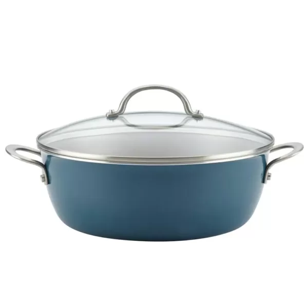 Ayesha Curry Home Collection 7.5 qt. Aluminum Nonstick Stock Pot in Twilight Teal with Glass Lid