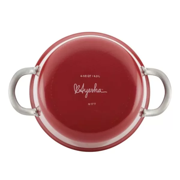 Ayesha Curry Home Collection 4.5 Qt. Porcelain Enamel Nonstick Covered Saucepot in Sienna Red