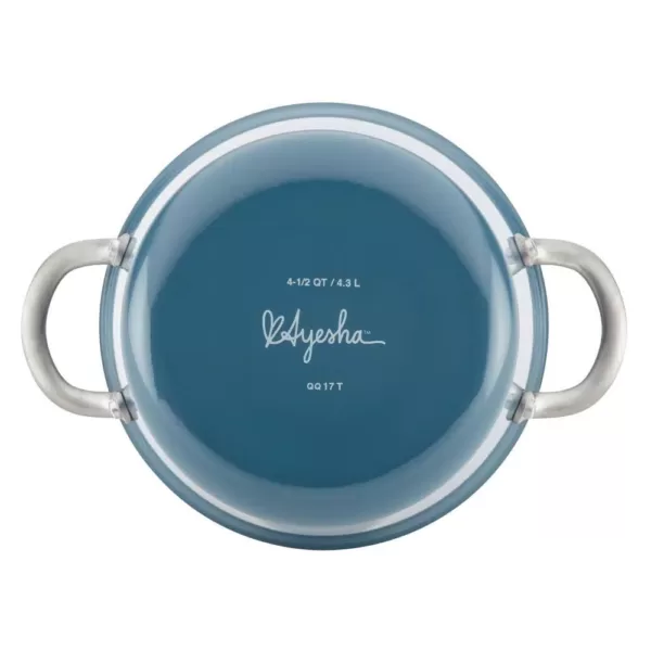 Ayesha Curry Home Collection 4.5 Qt. Twilight Teal Porcelain Enamel Non-Stick Covered Saucepot