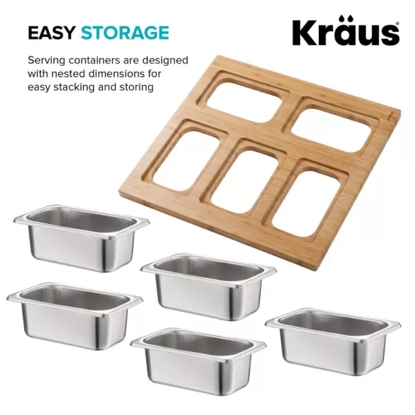 KRAUS 16.75 in. Workstation Kitchen Sink Serving Board Set with Stainless Steel Mixing Bowl and Colander