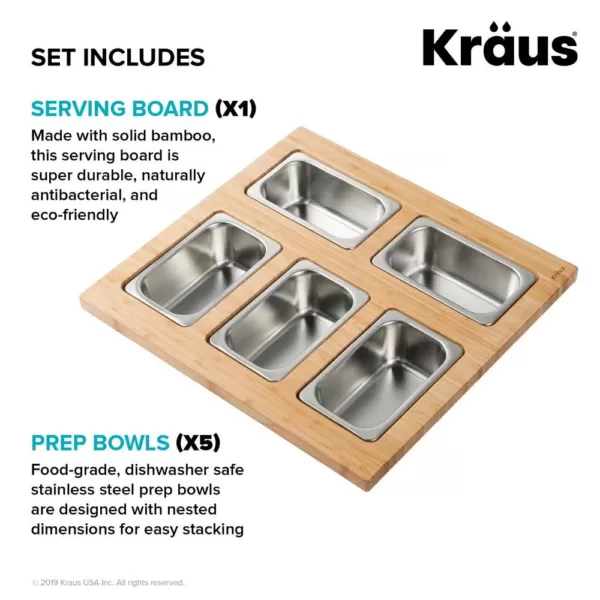 KRAUS 16.75 in. Workstation Kitchen Sink Serving Board Set with Stainless Steel Mixing Bowl and Colander