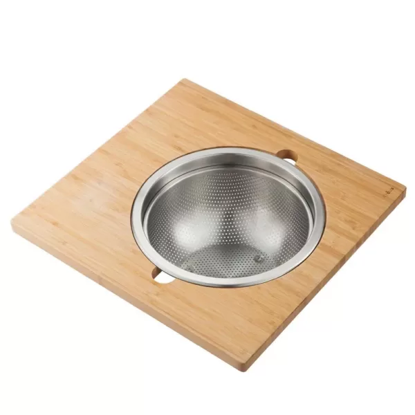 KRAUS 16.75 in. Workstation Kitchen Sink Serving Board Set with Stainless Steel Colander