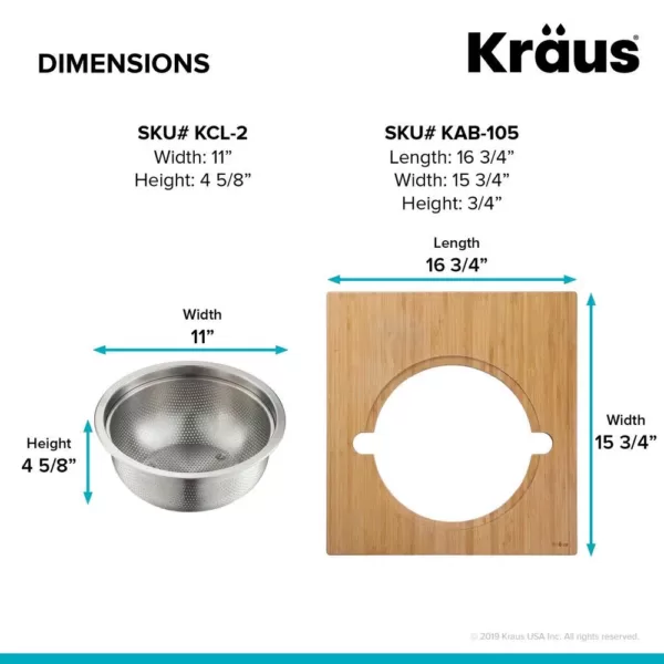 KRAUS 16.75 in. Workstation Kitchen Sink Serving Board Set with Stainless Steel Colander