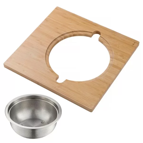 KRAUS 16.75 in. Workstation Kitchen Sink Serving Board Set with Stainless Steel Colander