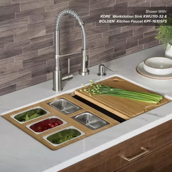 KRAUS 16.75 in. Workstation Kitchen Sink Composite Serving Board Set with Rectangular Stainless Steel Bowls