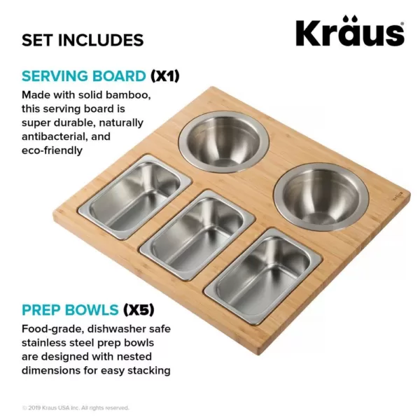 KRAUS 16.75 in. Workstation Kitchen Sink Composite Serving Board Set with Stainless Steel Bowls