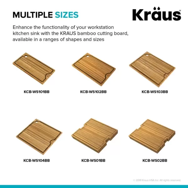 KRAUS 12 in. Solid Bamboo Workstation Kitchen Sink Cutting Board