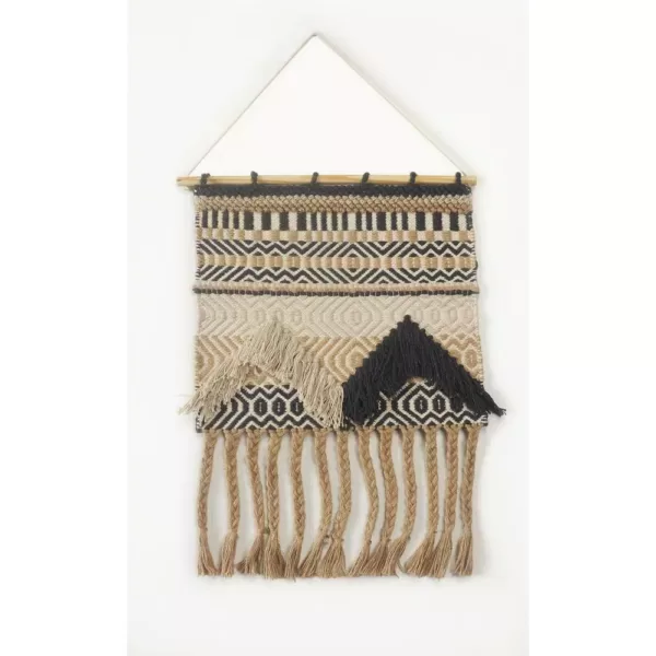 LR Home Trellis Beige / Charcoal Geometric Braided Fringed Wall Tapestry