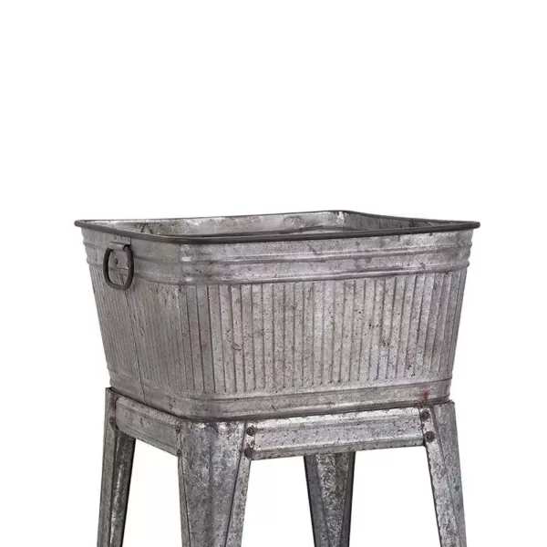 Benzara 32 in. Gray Iron Multi-Functional Galvanized Metal Tub on Stand