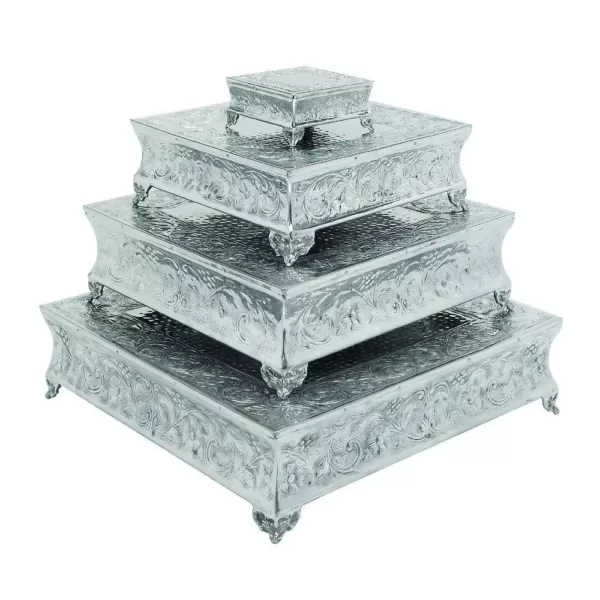 Benzara Silver Aluminum Cake Stand