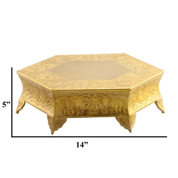 Benzara Hexagonal 14 in. Gold Metal Wedding Cake Stand