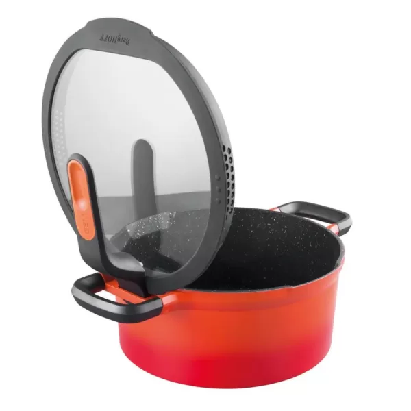 BergHOFF GEM Stay Cool 1.6 qt. Cast Aluminum Nonstick Sauce Pan in Orange with Glass Lid