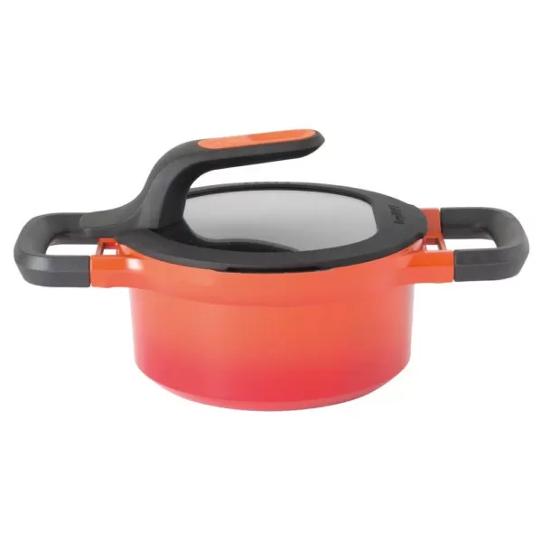 BergHOFF GEM Stay Cool 1.6 qt. Cast Aluminum Nonstick Sauce Pan in Orange with Glass Lid