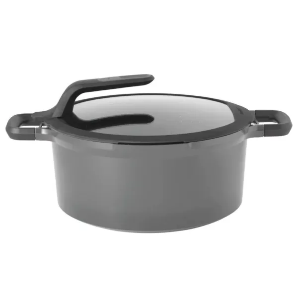 BergHOFF GEM Stay Cool 5.1 qt. Cast Aluminum Nonstick Stock Pot in Gray with Glass Lid