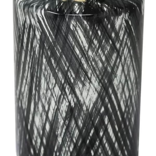 Benjara Black and White Ceramic Lidded Ginger Jar with Criss Cross Pattern