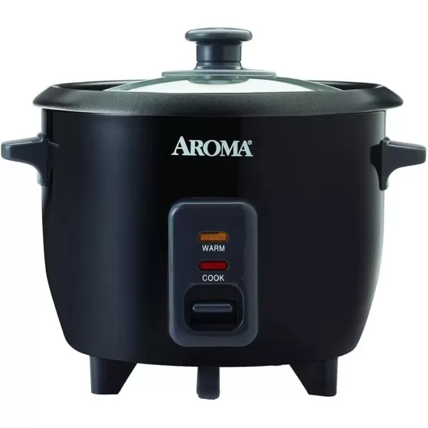 AROMA 6-Cup Black Rice Cooker with Removable Steam Tray