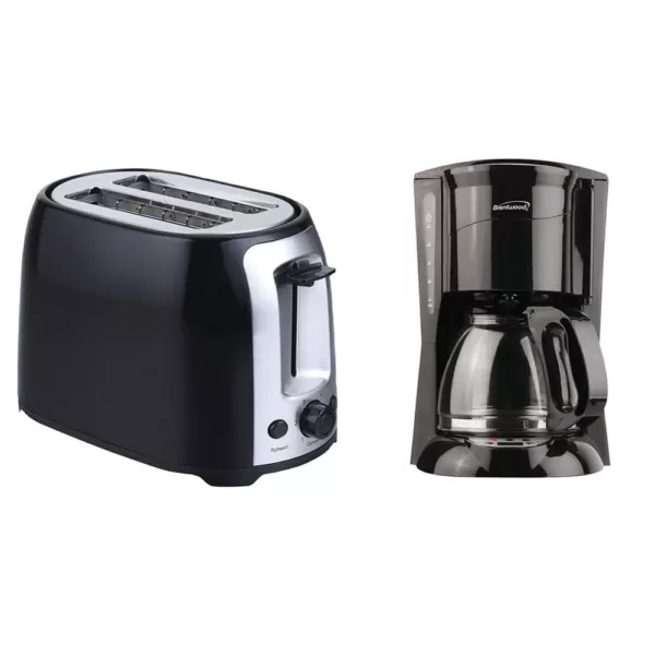 Brentwood Appliances 12-Cup Black Coffee Maker and 2-Slice Black Toaster with Extra-Wide Slots