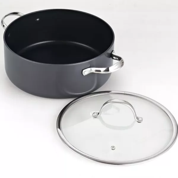 Cooks Standard 7 qt. Round Hard-Anodized Aluminum Nonstick Casserole Dish in Black with Glass Lid