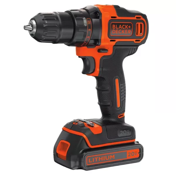 BLACK+DECKER 20-Volt MAX Lithium-Ion Cordless 3/8 in. Drill/Driver with Battery 1.5Ah and Charger