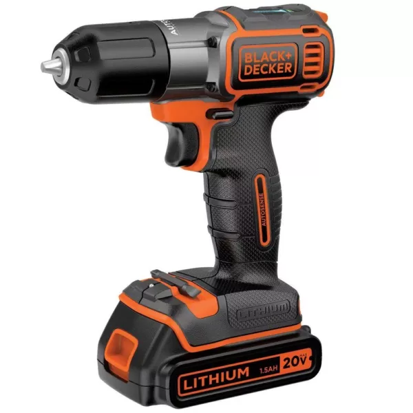 BLACK+DECKER 20-Volt MAX Lithium-Ion Cordless Drill/Driver with Autosense Technology with Battery 1.5Ah and Charger