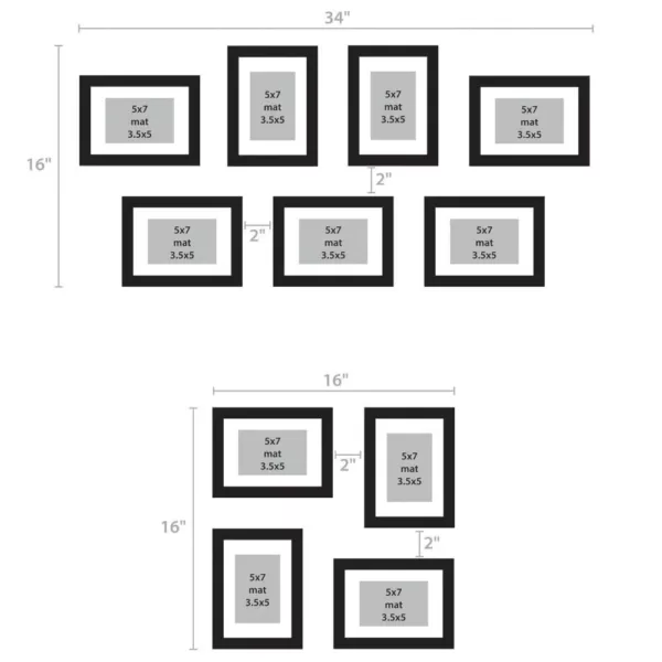 DesignOvation Gallery 5 in. x 7 in. Matted to 3.5 in. x 5 in. Black Picture Frame (Set of 4)