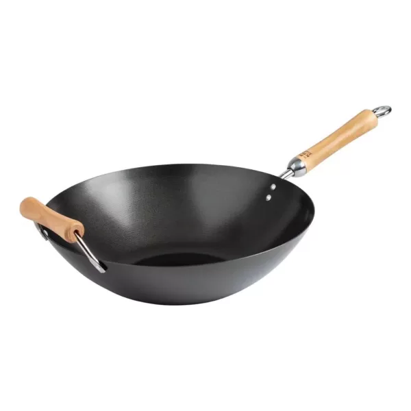 Honey-Can-Do Joyce Chen 4-Piece Wok Set with Black Carbon Steel Non-Stick Wok, High Dome Lid, 12" Bamboo Spatula, and Recipe Booklet