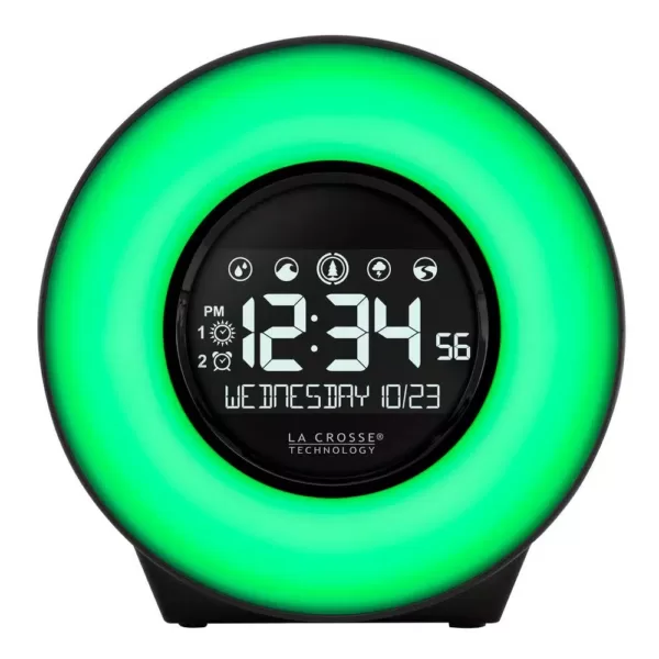 La Crosse Technology Color Mood Light Desk Clock with 5-Soothing Nature Sounds and USB port