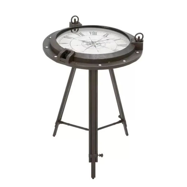 LITTON LANE 24 in. x 19 in. Iron Compass and Porthole Clock Table