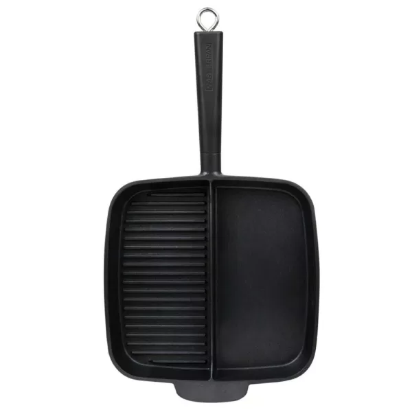 MasterPan Sectional Series 11 in. Cast Aluminum Nonstick Grill Pan in Black with Split Section