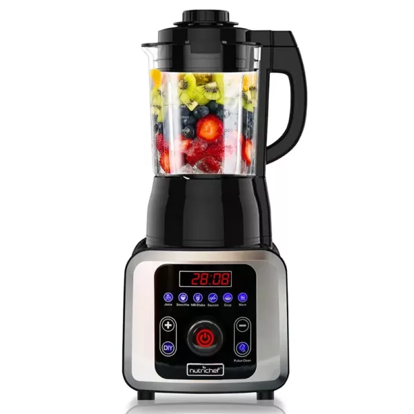 NutriChef 59 oz. 9-Speed Black Digital Countertop Blender with Heat, Adjustable Time/Temperature/Speed Settings