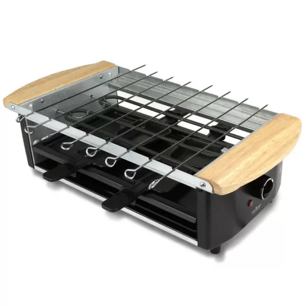 NutriChef 5.8 sq in. Black Raclette Grill, 2-Tier Party Cooktop, Stone Plate and Metal Grills