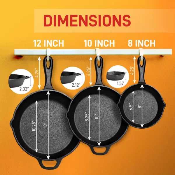 NutriChef 6-Piece Cast Iron Nonstick Skillet Set in Black