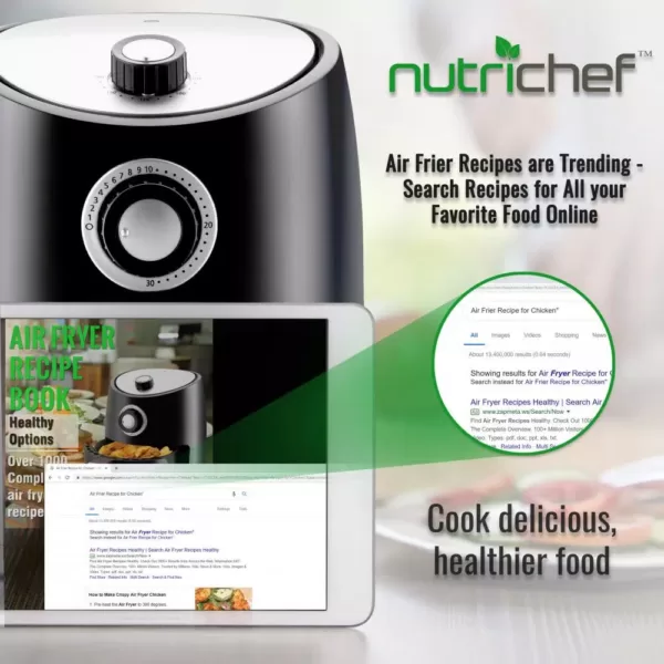 NutriChef Black Countertop Air Fryer Oven Cooker Healthy Kitchen Convection Air Fry Cooking