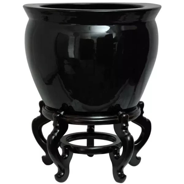 Oriental Furniture Oriental Furniture 14 in. Solid Black Porcelain Fishbowl