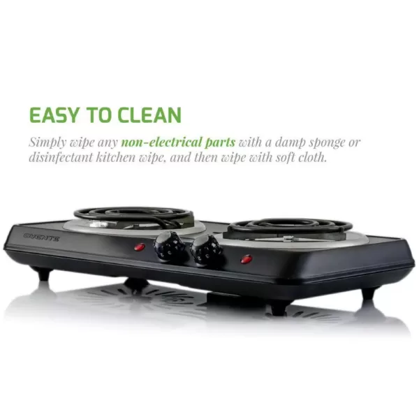 Ovente 5.7 in. and 6 in. Black Double Hot Plate Burner Electric Stove with Adjustable Temperature Control