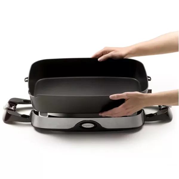 Presto 16 in. x 12 in. (118 sq. in.) Black Cast Aluminum Foldaway Electric Skillet with Glass Lid​