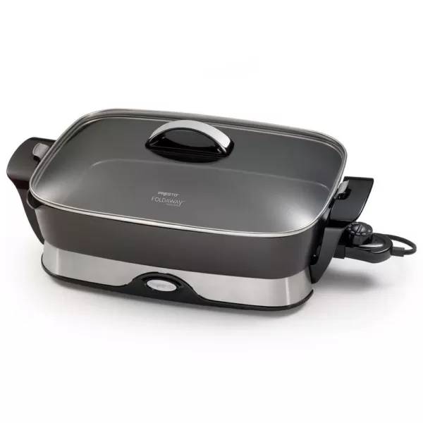 Presto 16 in. x 12 in. (118 sq. in.) Black Cast Aluminum Foldaway Electric Skillet with Glass Lid​