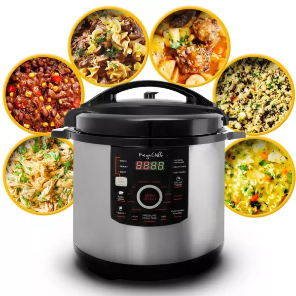 MegaChef 12 Qt. Black and Silver Electric Pressure Cooker with Automatic Shut-Off and Keep Warm Setting